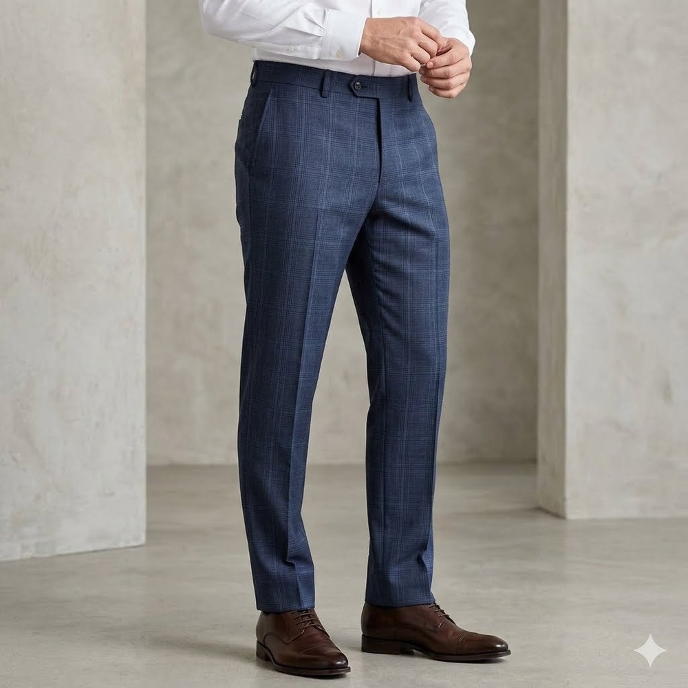 Samuelsohn Mens Navy Blue Glen Plaid Wool Dress Pants Madison 37x27 Canada Made